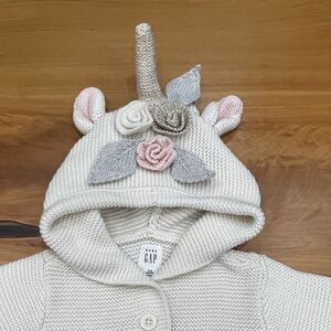 Baby Gap Ivory Brannan Unicorn Cardigan Sweater 3 6 9 12months flowers rose